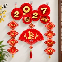 Set 4 Món Trang Trí Tết 2027 Treo Tường, Bộ Decor Tết Đỏ Vàng Chữ Phúc, Câu Đối Chúc Mừng Năm Mới 7