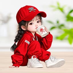 [Hỏa Tốc] Decal Dán Xe Ô Tô Hình Bé Gái Đội Nắp Đỏ Uống Cà Phê Siêu Cưng, Chống Thấm Nước, Bền Đẹp 1
