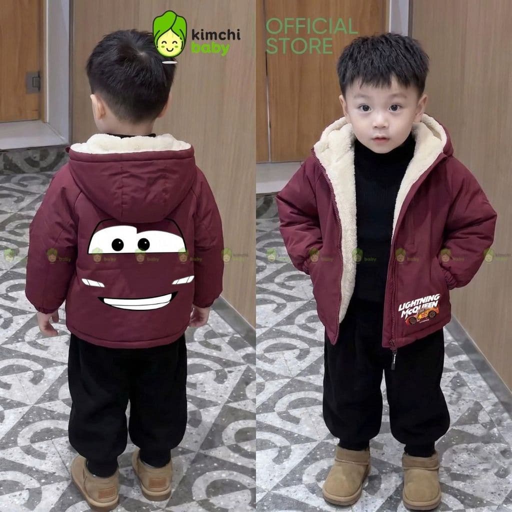 [12-37KG] Áo Khoác Lông Cừu Cho Bé Trai Bé Gái KIMCHIBABY Dày Dặn Giữ Ấm Chống Gió Họa Tiết Hoạt Hình Đáng Yêu AK602