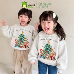 [10-29KG] Áo Nỉ Thu Đông Cho Bé Trai Bé Gái Kimchibaby Vải Nỉ 2 Da Cao Cấp Họa Tiết Noel Giáng Sinh Dày Mịn Ấm AN602 4