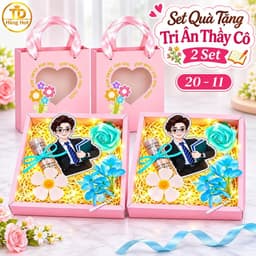 "Hộp quà 20-11 thân tặng thầy cô: hoa, thiệp, đèn nháy, ống mê ka cuốn tiền ý nghĩa." 2