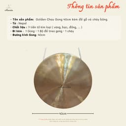 [Amrita] [Hàng Sẵn] Golden Chau Gong 40cm kèm đế gỗ và chày bông - CXNP531 2