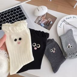 Combo 5 Đôi / 10 Đôi Tất Cotton Nữ Họa Tiết Mắt To Đáng Yêu 3