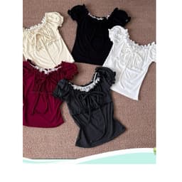 Áo Kiểu Nữ Trễ Vai Phối Ren Chất Rip Lụa Tay Ngắn Bồng Ôm Dáng - Fashion 73 2