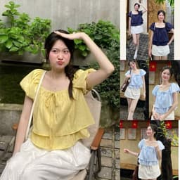 Áo babydoll nữ kiểu mới may hai lớp tay bồng phồng xoè phong cách hàn quốc BD63 3