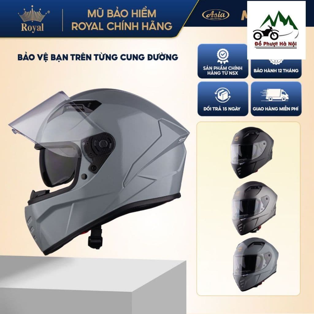 Mũ Bảo Hiểm Fullface Royal M66K 2 Lớp Kính Chống UV, Nam Nữ Đi Xe Máy, Chính Hãng Á Châu, BH 12T