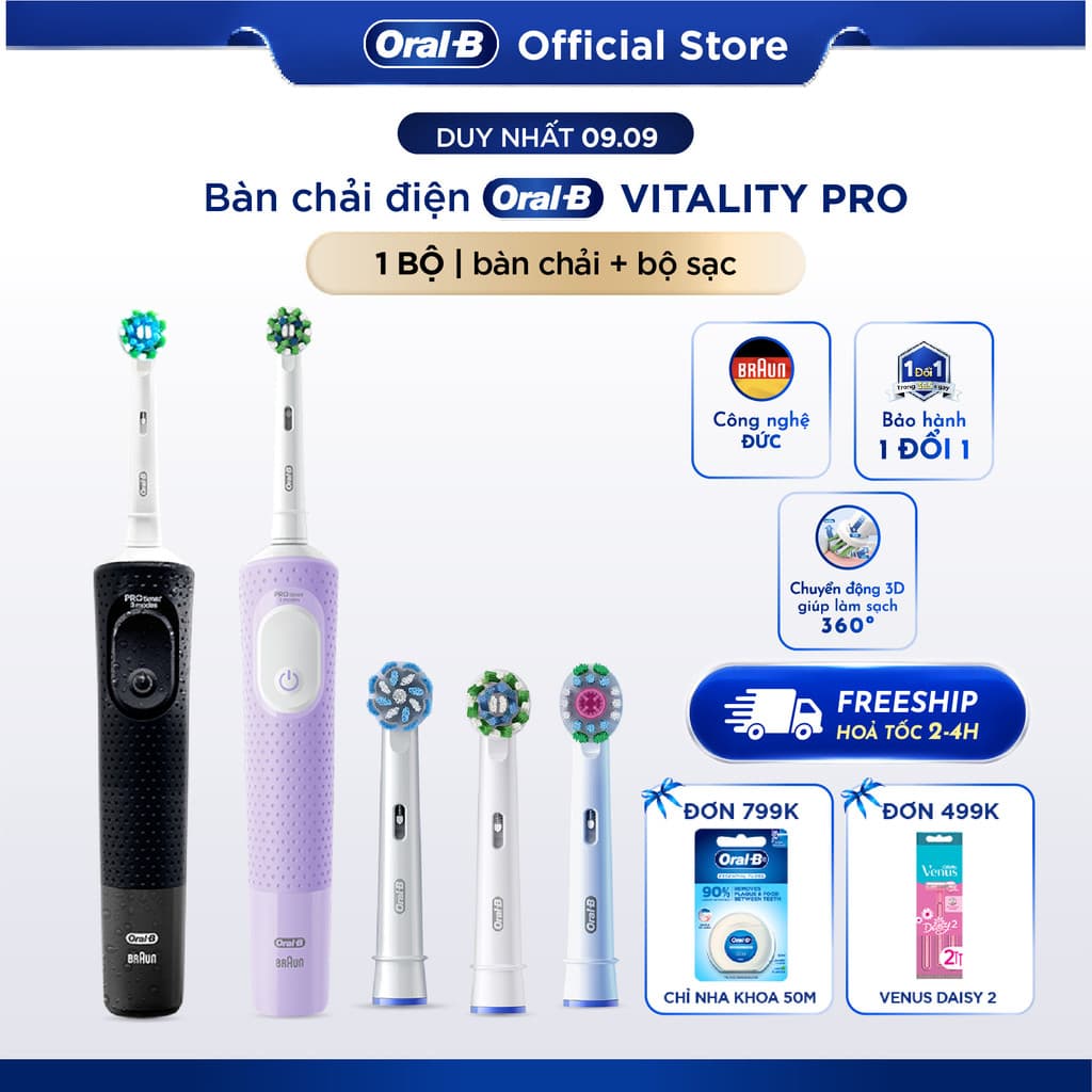 [HỎA TỐC 2H-4H] Bàn Chải Điện ORAL-B VITALITY Pro 3 CHẾ ĐỘ giúp làm sạch sâu từng kẽ răng