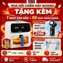 [ĐỜI MỚI NHẤT- BH 18T] Nồi chiên không dầu hơi nước Qcooko cống suất 1500W dung tích 5L, màn hình cảm ứng dễ dàng thao t 1