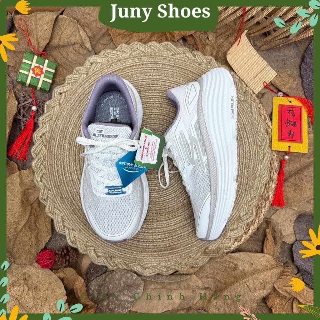 Giày Thể Thao Nữ Go Run Max Cushion Đế Êm Dày, Natural Rocker, Air Cooled Goga Mat Thoáng Khí Màu Trắng