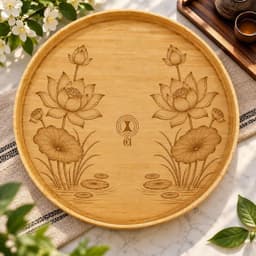 Khay Nhựa Vân Gỗ Đựng Bát Đĩa Hoa Mặt Trời, Mâm Đựng Mâm Cơm Cúng Gia Tiên Có Tay Cầm Tiện Lợi 5