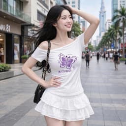 Áo trễ vai tay ngắn in hoạ tiết búm tím  xắn chất vải thun tăm co giãn ôm body  TD BUMTIM 8 43 65 - Sam botique 4