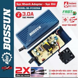 Sạc Đôi Adapter, Sạc Nhanh 3 Ah BS BOSSUN BS-PC0230A, Có Quạt Tản Nhiệt, 2 Cổng Sạc Bản Mạch To 1