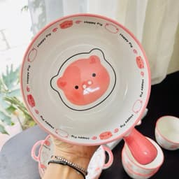 Set Bát Đĩa 8 MónChất Liệu  Gốm Sứ họa tiết Heo Hồng - Set Quà Tặng ý nghĩa cho bé yêu 9