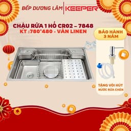 Chậu rửa bát Keeper CR02-7848 | Chậu rửa inox 1 hố | Bề mặt sần chống xước|Tặng đầu vòi hút nước rửa chén 1