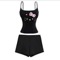 [ MỞ BÁN GIẢM 60% ] Bộ pyjama nữ 2 dây tôn dáng: Quần legging ĐÙI + Áo 2 dây ĐỆM mút -  hình mèo ĐƠN GIẢN 4