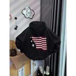 Áo khoác hoodie nữ nỉ form rộng, khoá kéo in lưng thời trang - mã M033  mới nhất. -hình lá cờ  trendy. 3