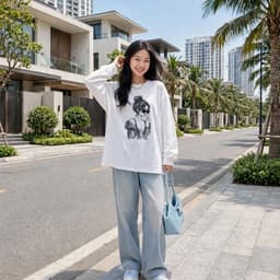 Áo thun cổ tròn tay dài thu đông chất thun giấy xước mỏng in hoạ tiết cô gái ngầu đeo kính  TG GAI1 8 43 65 3