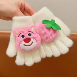 Găng Tay Len Cho Bé 2-6 Tuổi Họa Tiết Gấu Dâu Cute – Găng Tay Giữ Ấm Mùa Đông Cho Bé. C87 SHOP 9