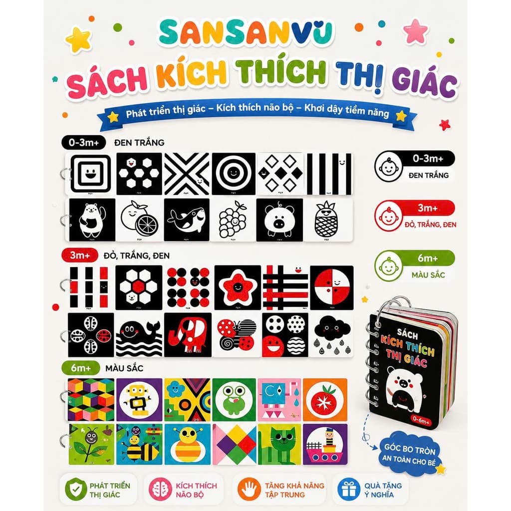 Đồ chơi cho bé sơ sinh, tranh kích thích thị giác, thẻ trắng đen in mực đậu nành, an toàn, chuyên nghiệp