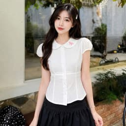Áo sơ mi cổ bèo dáng ôm tôn dáng cổ in nơ hồng xinh xắn SS036INNO 1