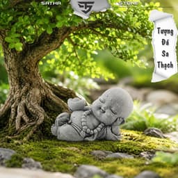 Tượng tiểu phật nằm ôm vàng đá sa thạch - Tượng deco, trang trí tiểu cảnh, bán cạn, terrarium 1
