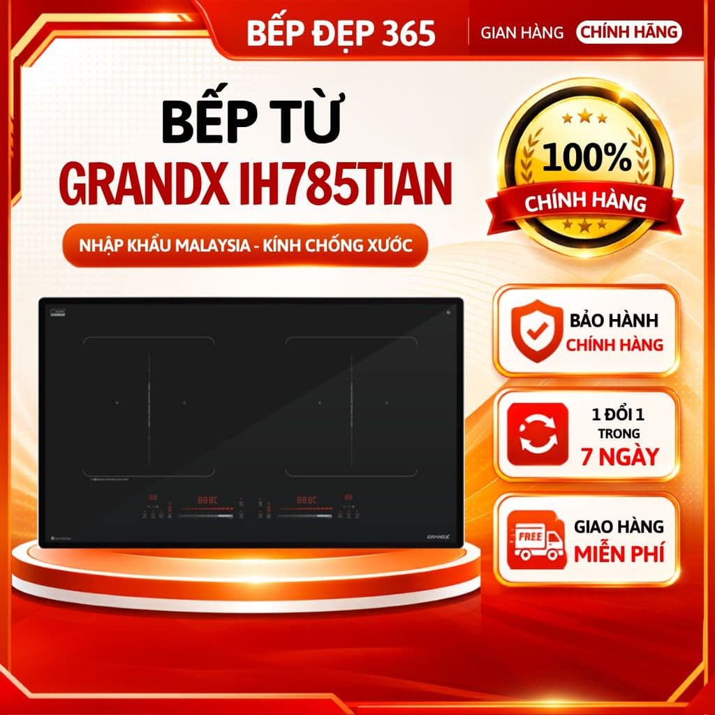 Bếp từ đôi GRANDX IH785TITAN | Nhập khẩu Malaysia | Công suất 6000W | Bảo hành 4 năm