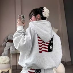 Áo Khoác Nữ Logo May Thêu Cờ Form Rộng Dài Áo Khoác Nỉ Nữ Chất Vải Nỉ Dày Đẹp Logo Thêu Sắc Nét 3