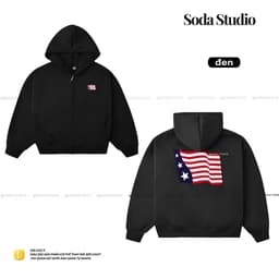 Áo khoác Hoodie Zip Nỉ Có Túi & Dây Rút Three Star Thêu xù Lá cờ -Áo Hoodie Thời trang Unisex Nam Nữ TopMenswear 3