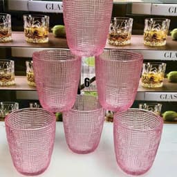 Bộ 6 cốc thủy tinh Vân Lưới Dập Nổi  Màu Hồng Sang Trọng Dung Tích 320ml- Tặng Kèm Hộp Đựng Sang Trọng 5
