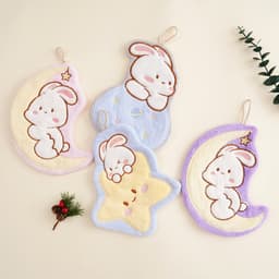 Khăn Lau Tay Hình Thỏ Mặt Trăng Dễ Thương Có Móc Treo Mềm Mịn Khăn Lau Tay Nhà Bếp Phòng Tắm 2
