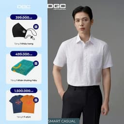 Áo Sơ Mi Ngắn Tay DGC Họa Tiết Ghi Xanh Dáng Suông Vạt Bằng - SASNBF09M 1