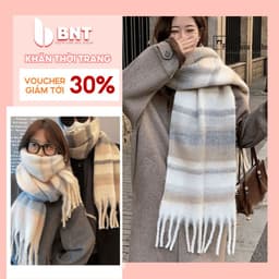 Khăn quàng cổ len mềm mại, kẻ caro xám nhạt, ấm áp, phong cách Vintage Hàn Quốc BNT01 1