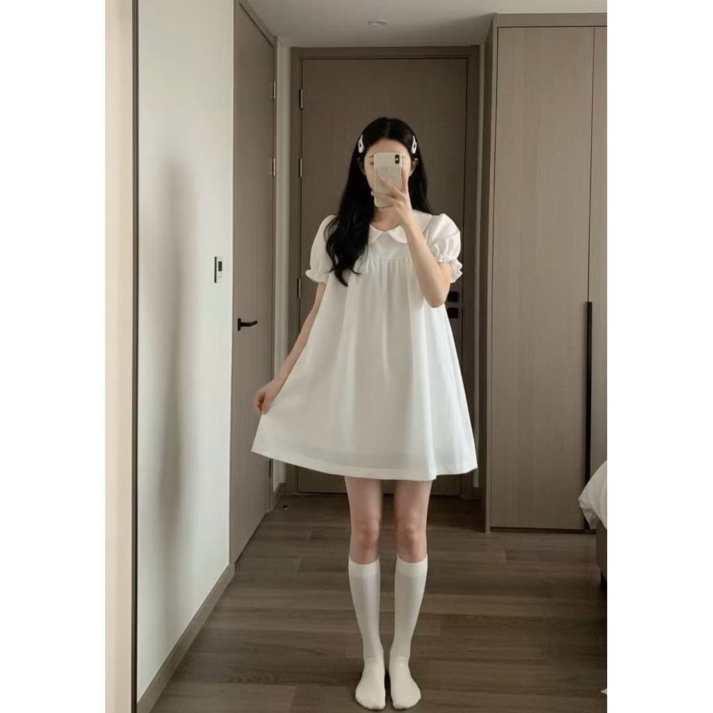 (KÈM QUẦN BẢO HỘ) Set váy babydoll tay chuông dáng xoè bèo cổ Hoian Dress - Hieuvy Botique