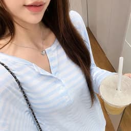 Áo Thun Giấy Dài Tay Cho Nữ Cổ Trụ Chất Liệu Cotton Giấy Kẻ Sọc Form Rộng Co Giãn Thoáng Mát Phong Cách Hàn Quốc 4