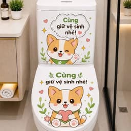 "Decal Dán Bồn Cầu Chống Thấm Nước Hình Thú Cưng Dễ Thương - Trang Trí Nhà Tắm Vui Nhộn" 9