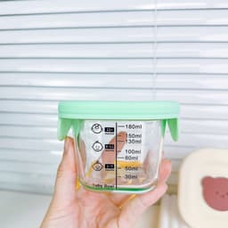 Hộp trữ đông thủy tinh ăn dặm cho bé có vạch chia 180ml nắp silicon, Hũ trữ đông đồ ăn dặm cho bé Freeship 5