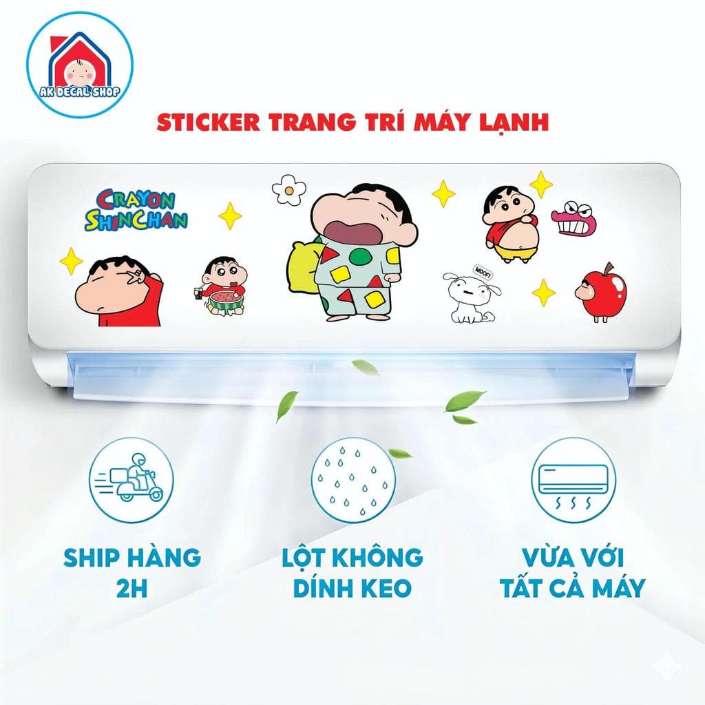 Sticker trang trí máy lạnh chất liệu decal siêu nét, siêu bền, chống nước, sẵn keo, sẵn khuôn, chỉ việc dán...