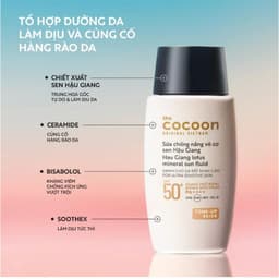 Sữa Chống Nắng, Kem Chống Nắng Nâng Tông Tự Nhiên Cocoon Sun Fluid SPF 50+ PA++++ Sen Hậu Giang & Bí Đao 50ml 6