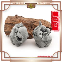 Tượng song tượng bách tài đá sa thạch - Tượng deco, trang trí tiểu cảnh, bán cạn, terrarium 4