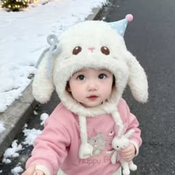 QUTZZMND Mũ Dệt Kim, Bảo Vệ Tai Bò Sang Trọng Chống Gió, Lót Dày Dễ Thương Thỏ Dài Tai Mùa Đông Ấm Áp Hoạt Hình Mũ Chui Đầu Cho Trẻ Em 7