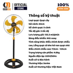 Quạt Đứng Senko Dts1603 60w Motor Lõi Đồng, 5 Cánh 39cm, 3 Tốc Độ Gió, Điều Chỉnh Chiều Cao Chính Hãng 6