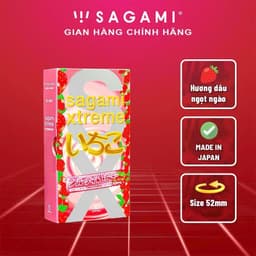 Bao cao su siêu mỏng Sagami Strawberry hương dâu bcs kéo dài thời gian Hộp 10c OiO 1