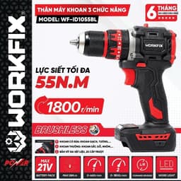 Máy Khoan Pin 3 Chức Năng WORKFIX WF-ID1055BL Không Chổi Than, Lực Siết 55N.m Khoan Tường - Bắn Vít 1