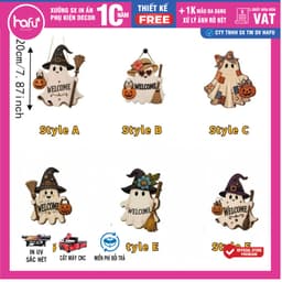 [Hỏa tốc HCM ] Halloween Chào Mừng Dấu Hiệu Cửa Cao 40cm, Phong Cách Mộc Mạc Trắng-Clad Chủ Đề Ma Cửa Treo, Hafu House 2