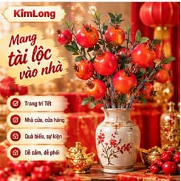 Cành Lựu mốc 7 Quả cao 90cm, quả cam đỏ lớn mang lại may mắn, tài lộc và trang trí sang trọng cho không gian. 7