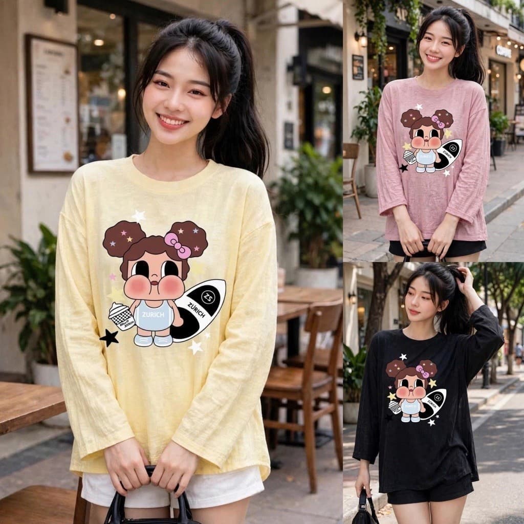 Áo thun form rộng áo thun giấy xước mỏng in hoạ tiết cô gái đáng yêu  TG TOC79 21 - Sammi Botique 5