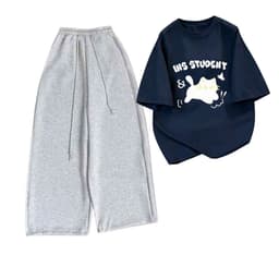 SÉT BỘ QUẦN DA CÁ XÁM ĐẬM DÁNG DÀI + MIX ÁO THUN HÌNH CHỮ MÈO MÁY STUDENT 2