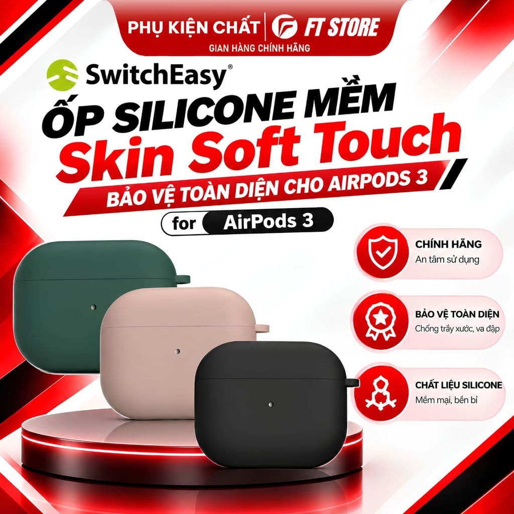 Ốp Lưng Silicone SwitchEasy Cho AirPods 3, Bảo Vệ 360 Độ, Chống Trầy, Chất Liệu Mềm Mại