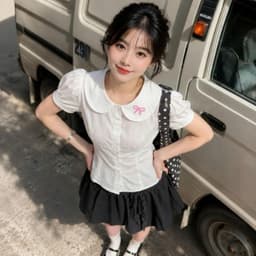 Áo sơ mi cổ bèo dáng ôm tôn dáng cổ in nơ hồng xinh xắn SS036INNO 7