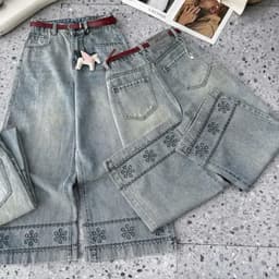 Quần Jean Suông Thêu Hoạ Tiết AN TÂY Vải Jean Mềm, Gấu Quần Thêu Hoa Nổi Chiều Dài 96cm/100cm #8850 Màu Xanh Nhạt 8